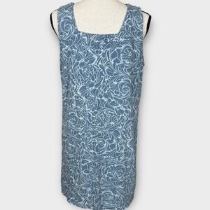 Fresh Produce Blue White‎ Floral All Over Print Sleeveless Square Neck Dress M